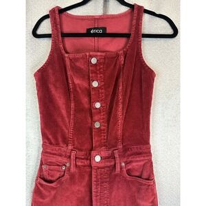 ETICA Size XS Ivy Crop Flare Oxblood Corduroy Sleeveless Jumpsuit 97% Cotton